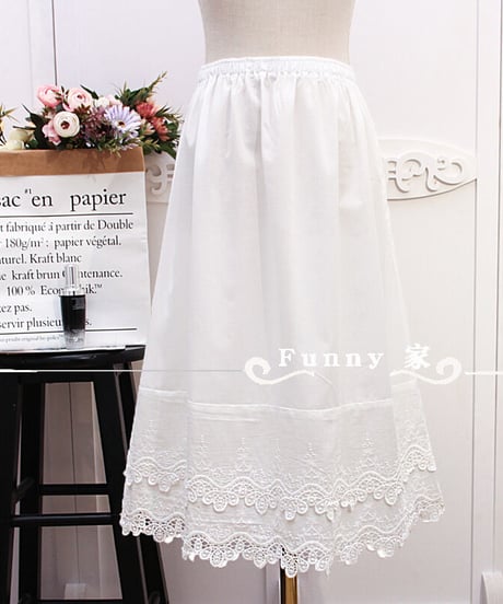 幅広レースのペチコート 綿 75cm丈 森ガール [SK77]