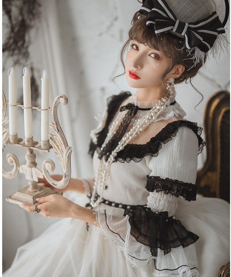 HinanaQueena ワルツ ホワイト ロリィタドレス ワンピース+帽子 XL
