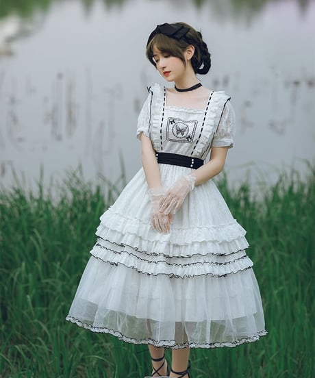 with PUJI Letter and Poetry シリーズ 暮蝶 ロリィタ  ドレス セット [LO506]