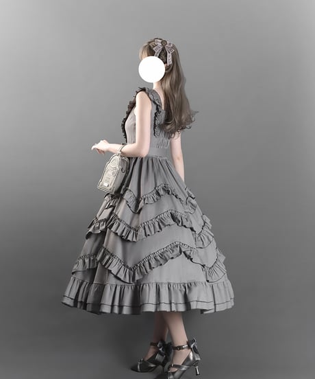 VantablackStudio / ごまグレー ワイドプリーツ ティアードJSK [LO1534]