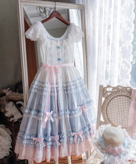 polyhymnia ターシャの庭 クラシック ロリィタ ブルーｘピンクグラデーション フライングスリーブJSK②  [LO634]