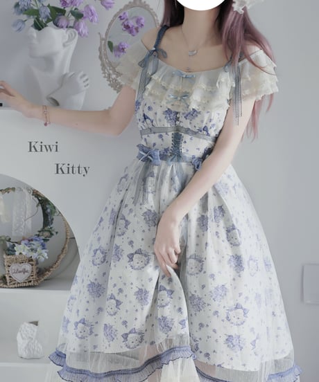 Kiwi Kitty 勿忘草と猫 JSK＋花丸＋帽子セット [LO550]