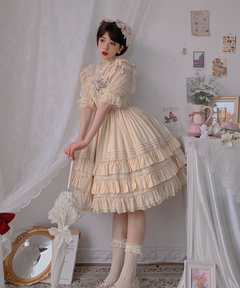 海外ロリィタ クラシカルロリータ／杏色 3点セット 楽天市場】クラシックロリータJSKドレス6ピースセットライト