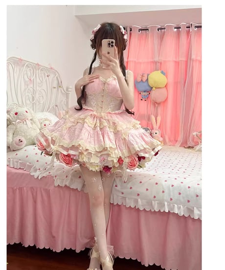 一只冲天兔 / 花パニエ 35cm丈 ④[LO26]