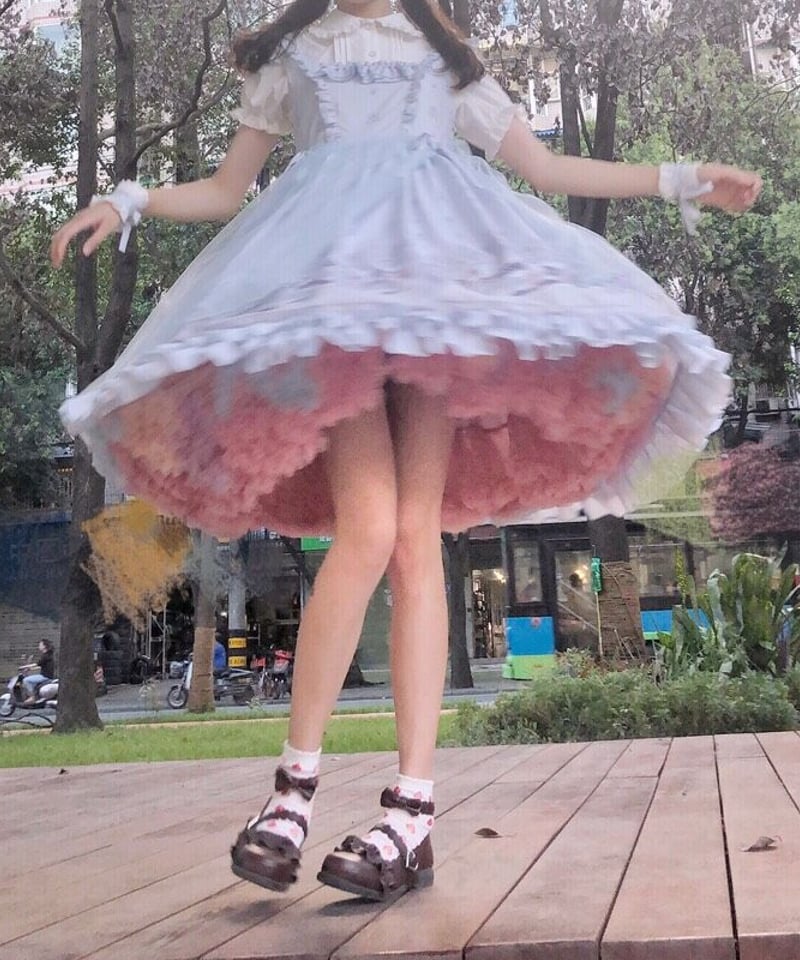 虹色 リバーシブル ふわふわパニエ 50cm丈 [LO489] | Roses on