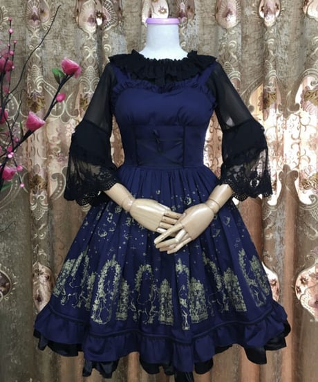シフォン レース ラウンドネック 姫袖 ロリィタインナーブラウス [LO557]