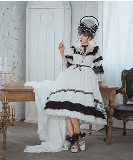 HinanaQueena ワルツ ホワイト ロリィタドレス ワンピース+帽子 XL [LO230]