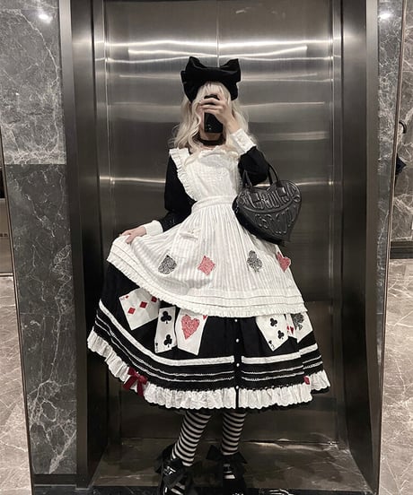 Beleganty Lolita / トランプ パッチ刺繍 アリス コットン ビッグスイング ドレス セット [LO617]