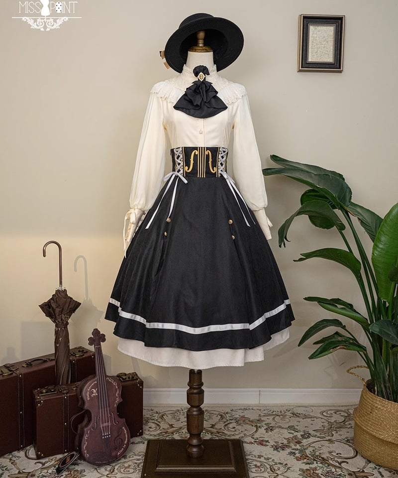 ロリィタ　RONRON ゴスロリ　領主貴族　イエロー ブラウス&スカート　帽子 予約販売】領主貴族のゴスロリ縦縞ハイウエストスカート