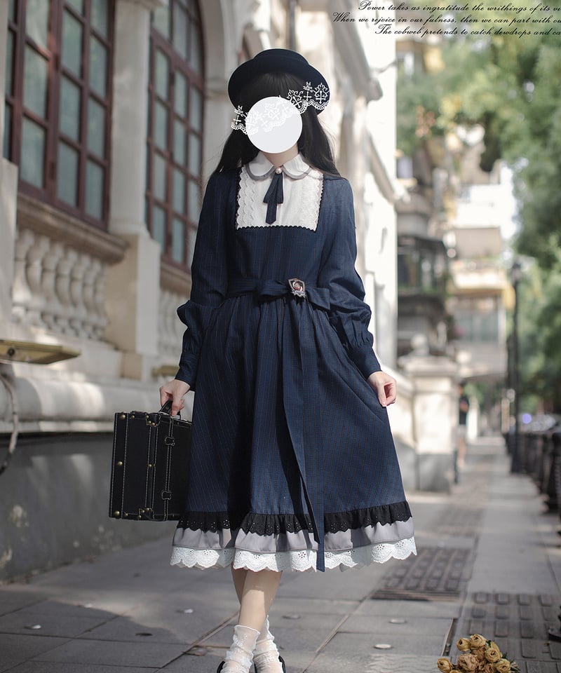 胡桃木JK / フィリス エレガントなレトロなネイビーブルーのチェック柄