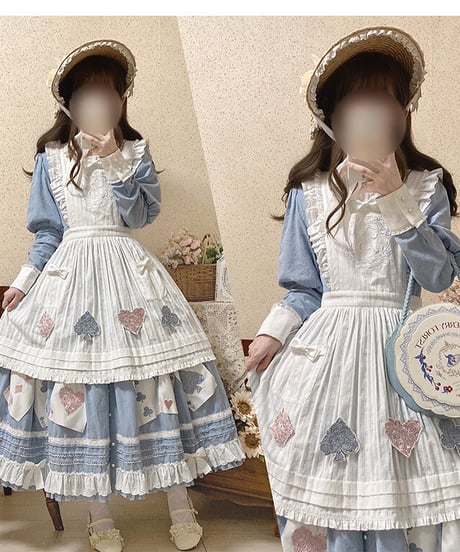 Beleganty Lolita / トランプ パッチ刺繍 アリス コットン ビッグスイング ドレス セット [LO617]