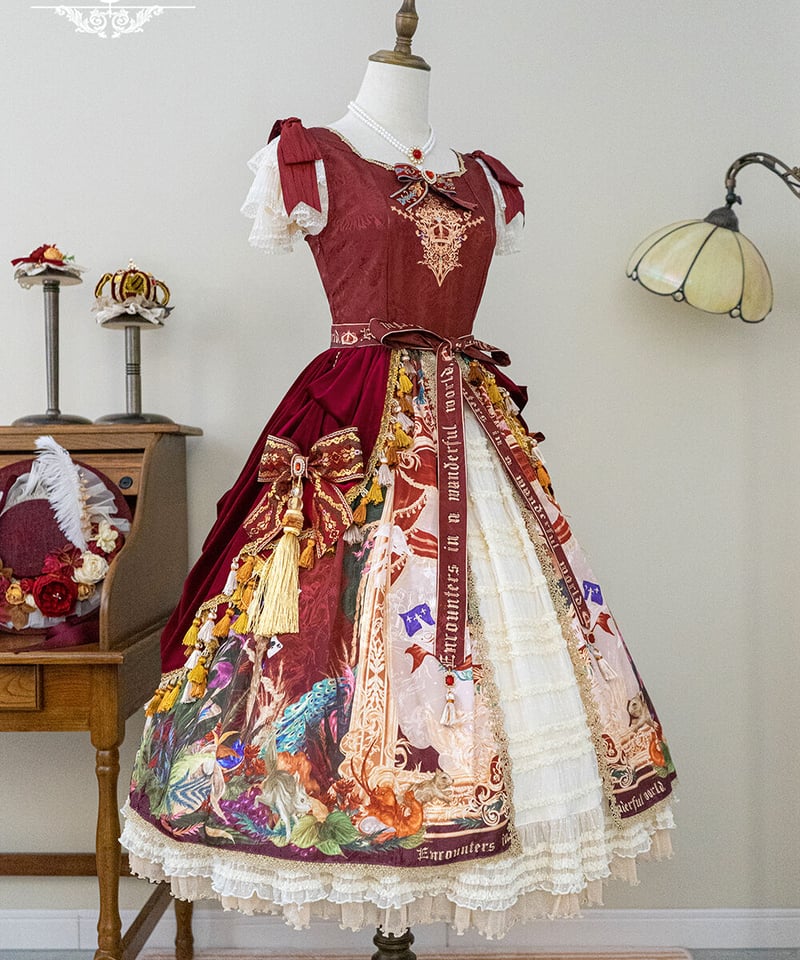 万華鏡ロリータ✿オリジナルドレス✿レトロ油絵ティーパーティ用 Miss Point 万華鏡 ロリィタドレス ベルベットオーバースカート