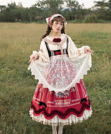 Miss Point 豊作賛歌 バイエルン風 レース刺繡エプロン [LO390]