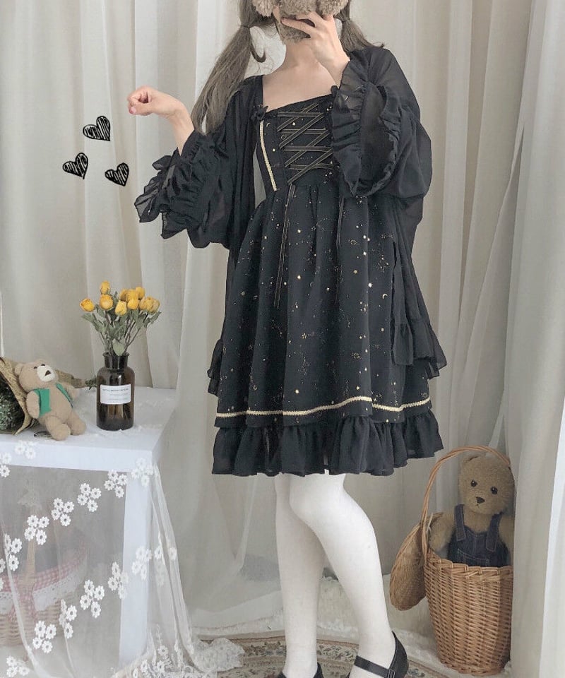 ロリィタ 星座柄 リボンストラップ スリム シフォン JSK ストラップ