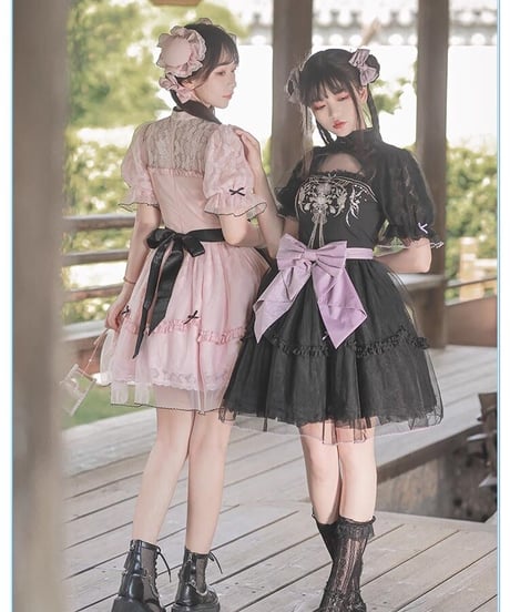 with PUJI  / 中華風 ロリィタドレス 長安謡 半袖ワンピース ピンク XL[LO844]