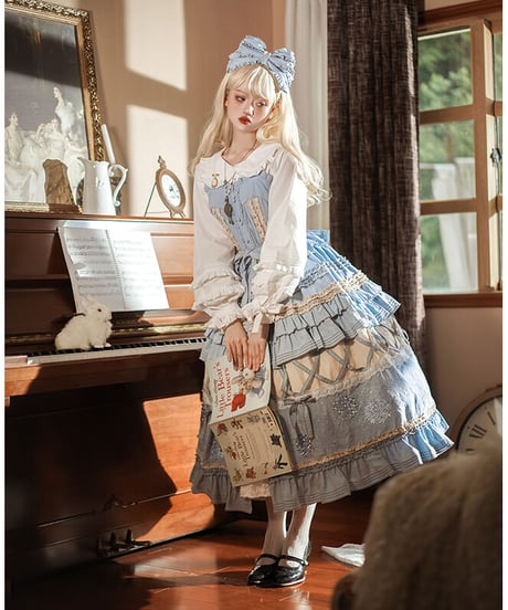 mumu あじさい クラシックロリィタ コットン スカート、ブラウス、ペチコート　フルセット [LO520]
