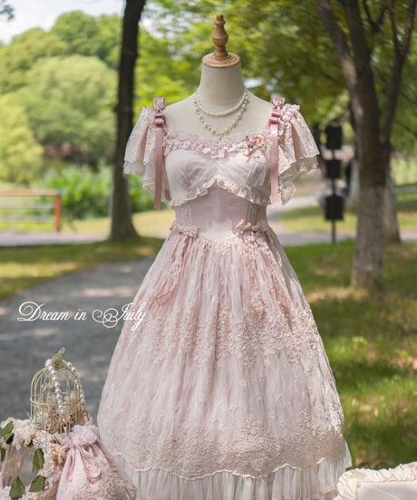 Dream in July チェリーブロッサム 刺繍フライングスリーブ JSK [LO533]