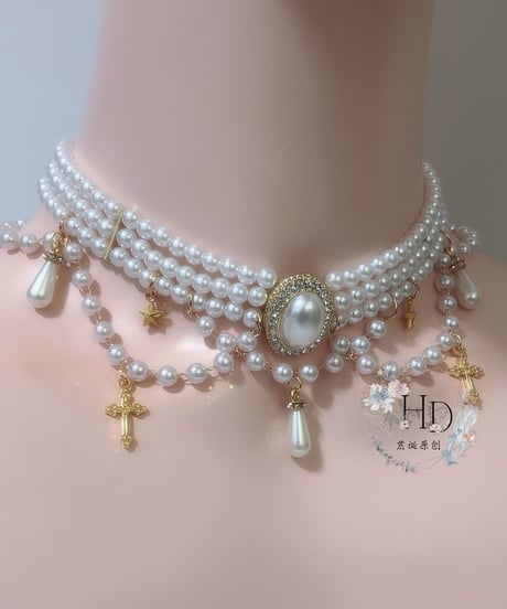 イミテーションパール 十字架モチーフ ロリィタ ネックレス [AC34]