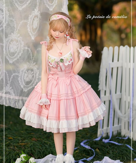 la poésie de camélia いちご 刺繍ロリィタ ストラップJSK [LO474]