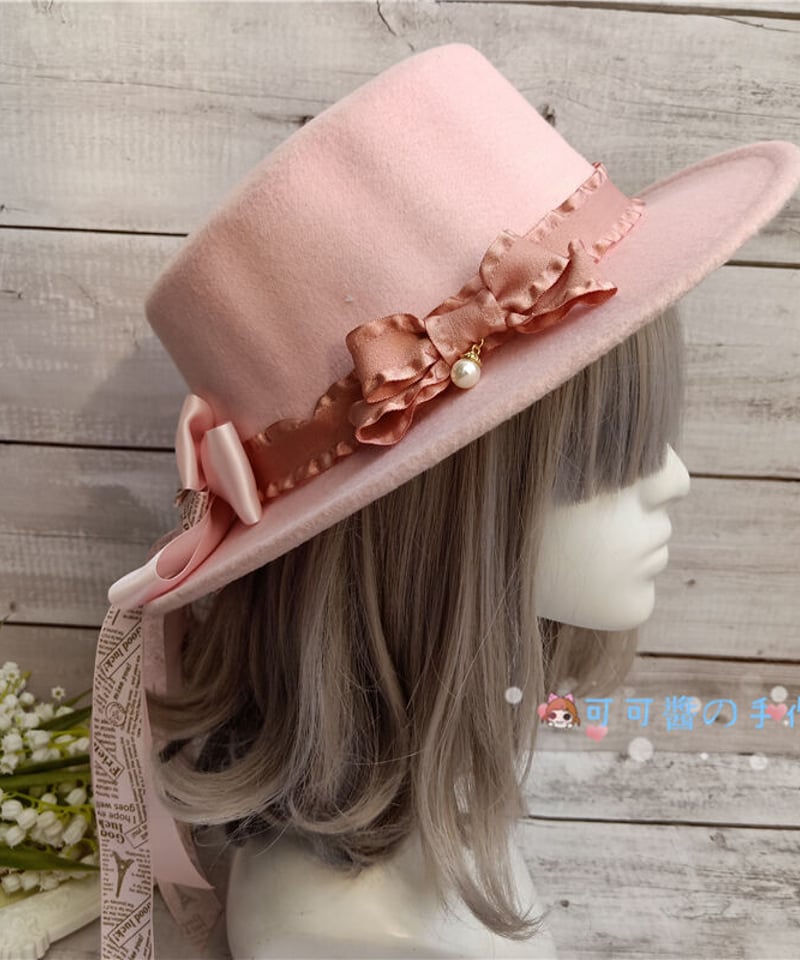 Cocoa フラットトップ リボン ロリィタハット [AC37] | Roses on the