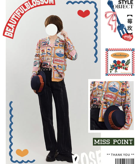 Miss Point / Roseberry アメリカンカジュアル レトロ プリントオーバーサイズシャツ[LO601]