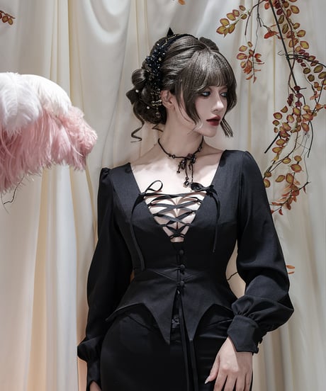 VantablackStudio / モーティシア夫人 フィッシュテイルSK, ブラウス セット[LO1535]