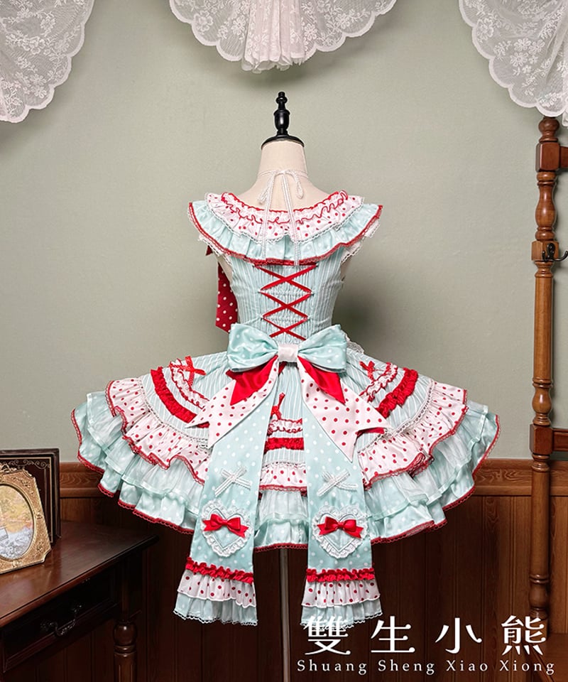 Twin Bears / ひとくちケーキ姫 緑赤ロリィタドレス ワンピース④