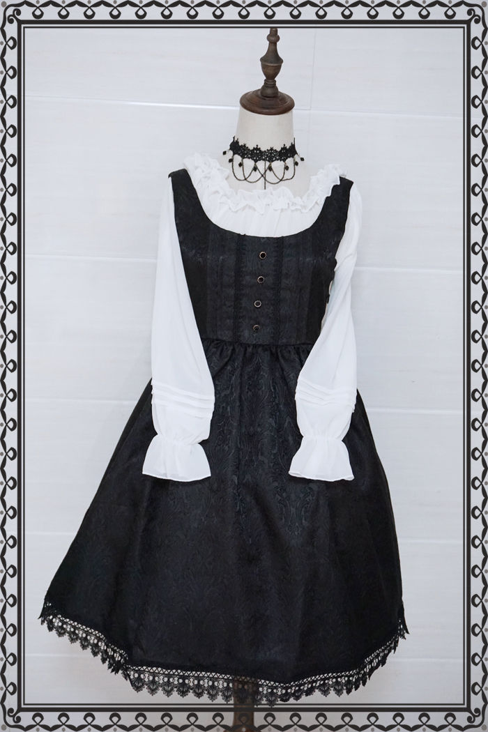 ブラック ダマスク柄 ロリィタ ジャンパースカート ゴスロリ L [LO119