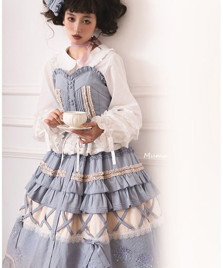 mumu あじさい クラシックロリィタ コットン スカート、ブラウス、ペチコート　フルセット [LO520]
