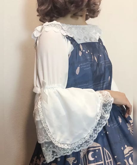 シフォン レース ラウンドネック 姫袖 ロリィタインナーブラウス [LO557]