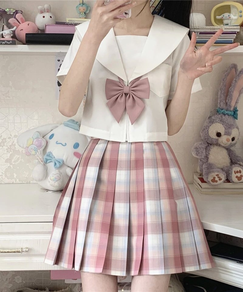 x*）様 morphose セーラーカラー 半袖ブラウス ピンク ホワイト セーラーカラー 半袖 ブラウス 関西襟 JK制服 [BL297