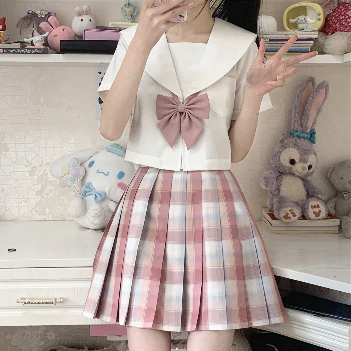 ホワイト セーラーカラー 半袖 ブラウス 関西襟 JK制服 [BL297
