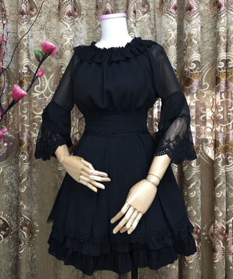シフォン レース ラウンドネック 姫袖 ロリィタインナーブラウス [LO557]
