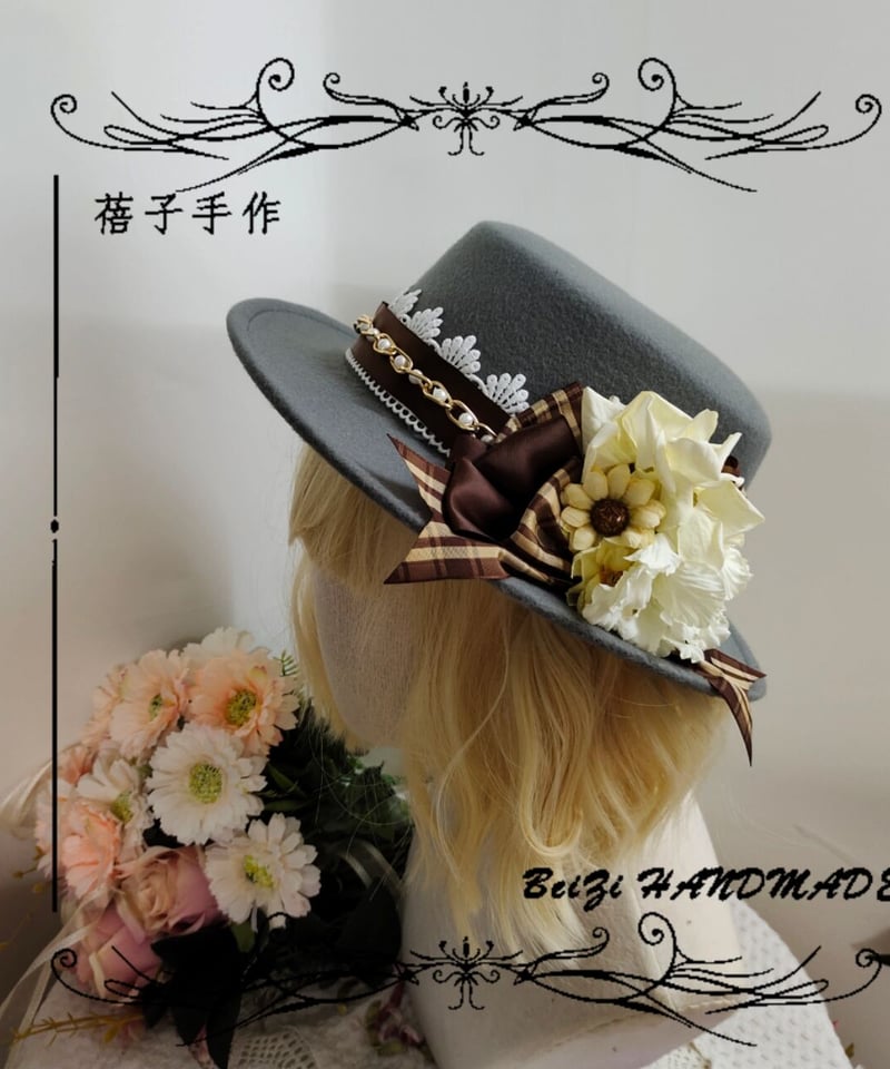 にこるtocit（トチエット）グレー フラワーハット ブラックリボン tocit/トチエット | Tint - A/W