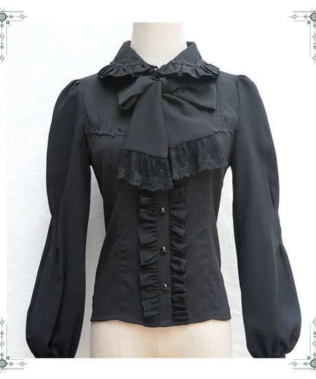 おおきなリボンタイつき フリルの長袖パフスリーブ ロリータ ブラウス XL [LO65]