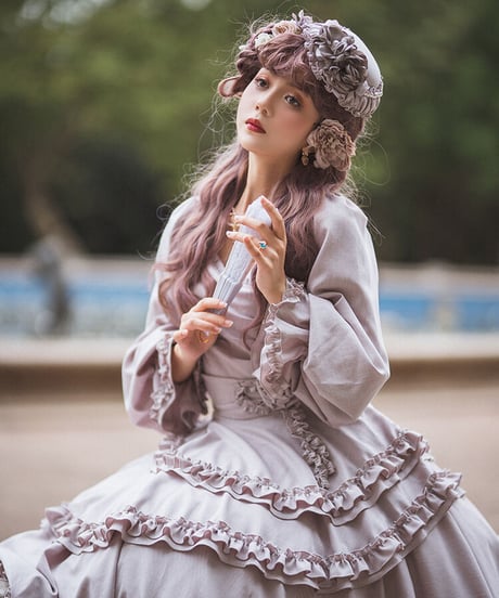 いばら姫 アッシュブルー ロリィタドレス ワンピース＋帽子 2XL [LO232]
