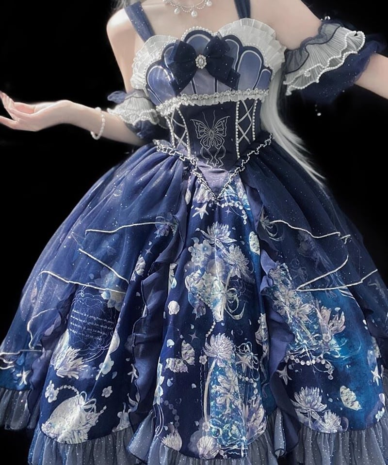 プーリップアクエル新品箱入り水色ロリータ Lolita樱洛芙原创 水母 JSKセット [LO815] | Roses on the R