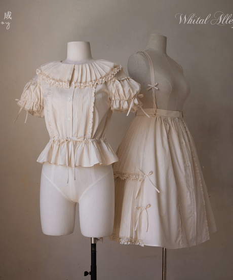 WhitalAlley / Whisper of Pleats コットン ツイストサスペンダースカート＋ブラウス [LO548]