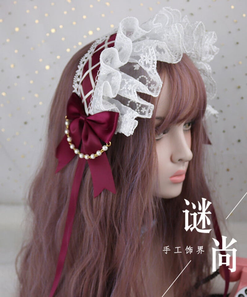 ロリィタ ヘッドドレス レースショートボンネット [LO286] | Roses on