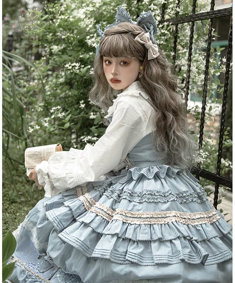 mumu あじさい クラシックロリィタ コットン スカート、ブラウス、ペチコート　フルセット [LO520]