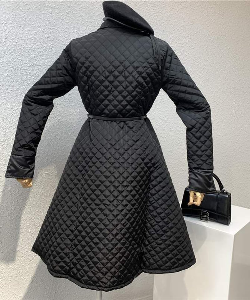 ブラック キルティング Aライン コート 2XL[OP313] | Roses on the