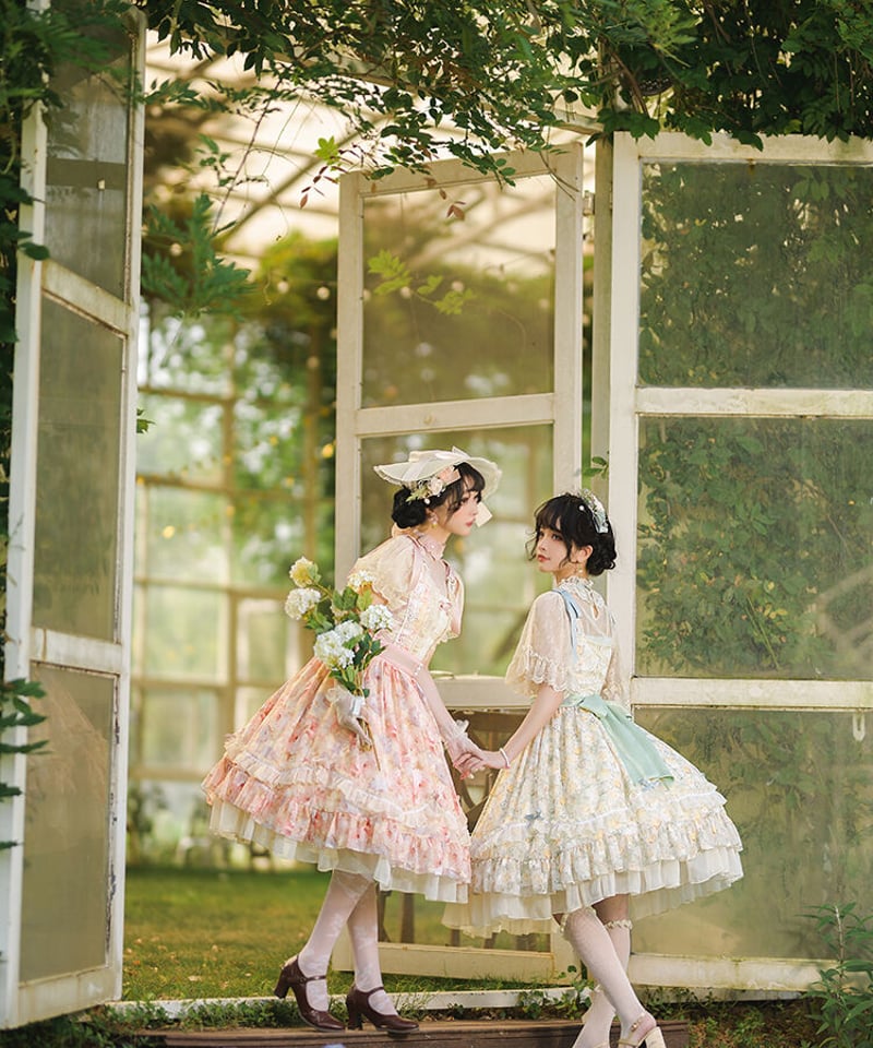 ヴィンテージ風 フラワー プリンセス ロリータドレス グラデーション　L234＃ ヴィンテージ風 フラワー プリンセス ロリータドレス