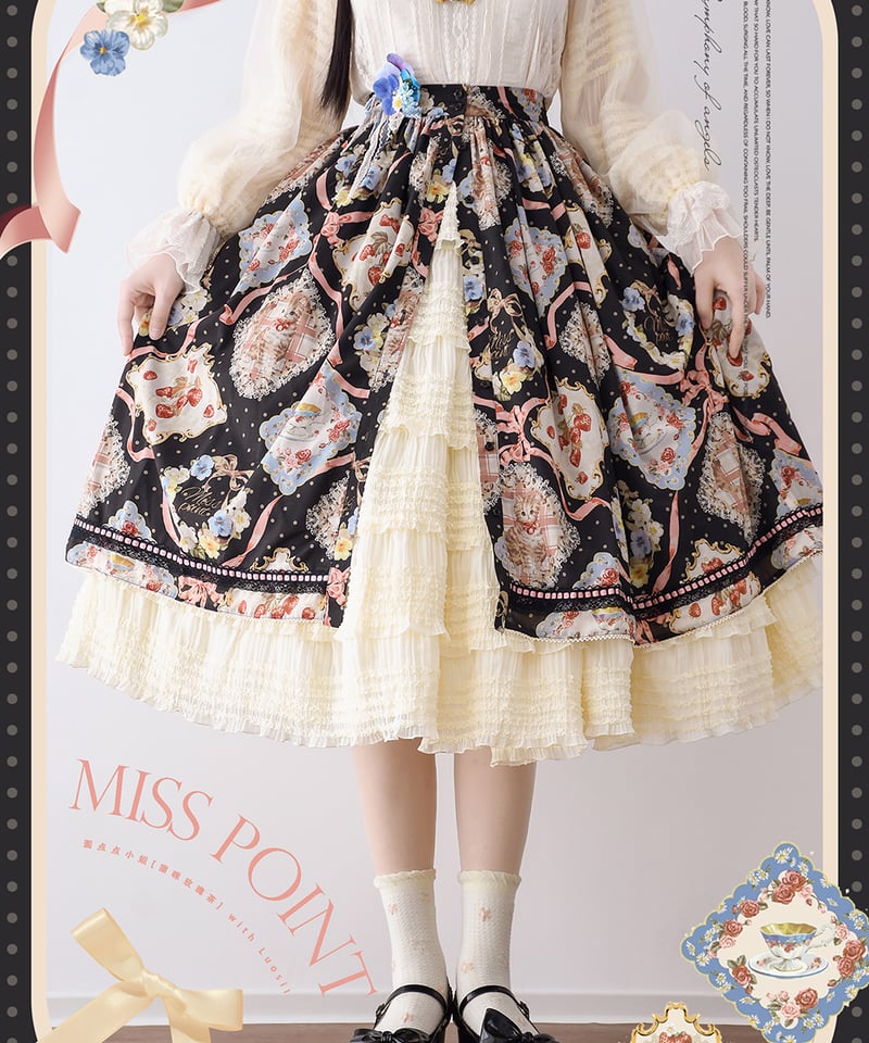 Miss Point 猫とバラのお茶会 糖霜 クラシックロリィタ レーススカート