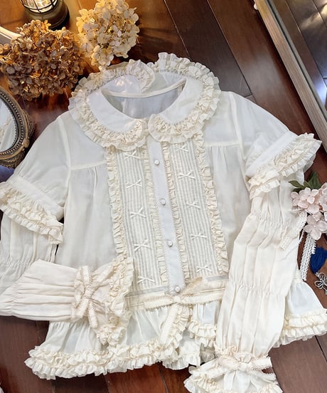 SweetDreamer リトル・ドリット5.0 細かいピンタックとリボン ブラウス、スカート [LO200]