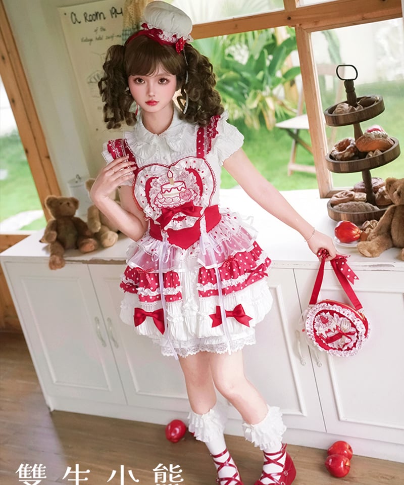 はちわれ ロリータドレス ケーキプリント ピンク はちわれ ロリータ