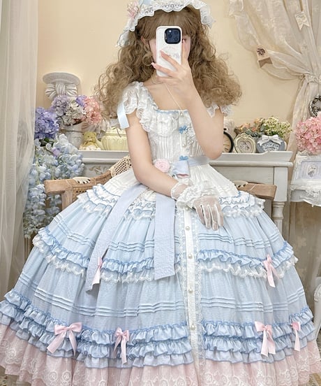 polyhymnia ターシャの庭 クラシック ロリィタ ブルーｘピンクグラデーション フライングスリーブJSK②  [LO634]