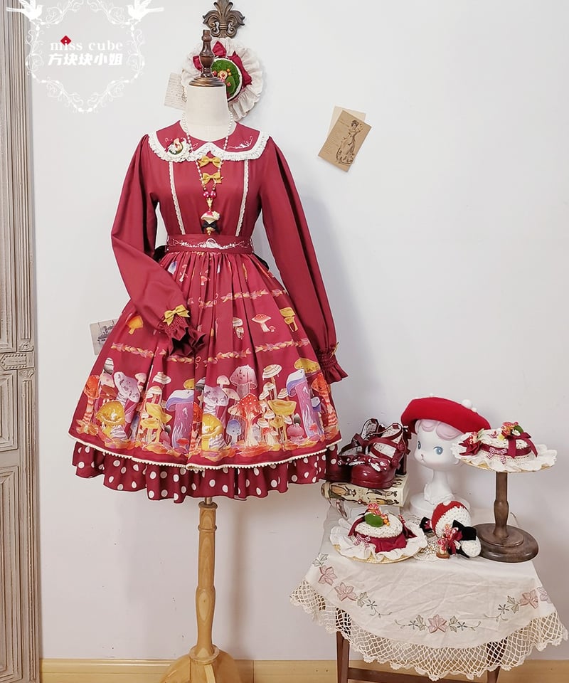 Miss Cube きのこの妖精 ロリィタドレス 長袖ワンピース [LO939 Miss Cube きのこの妖精 ロリィタドレス 長袖ワンピース [LO939