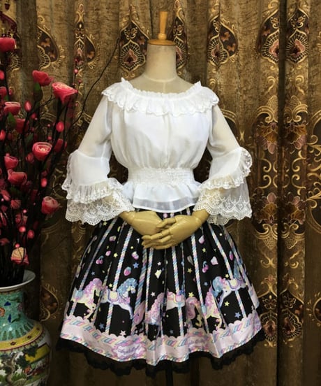 シフォン レース ラウンドネック 姫袖 ロリィタインナーブラウス [LO557]