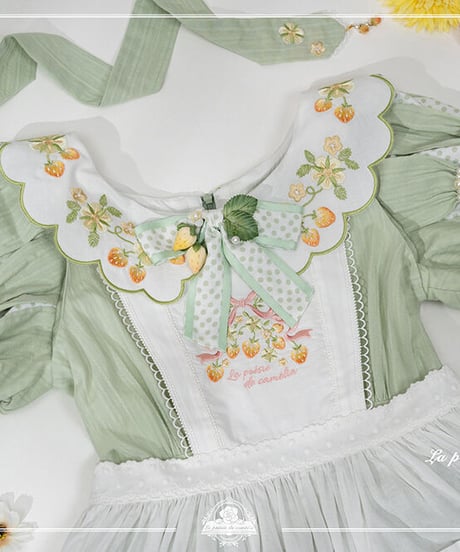 la poésie de camélia いちご 刺繍ロリィタ 胸元リボンブローチ[LO474]