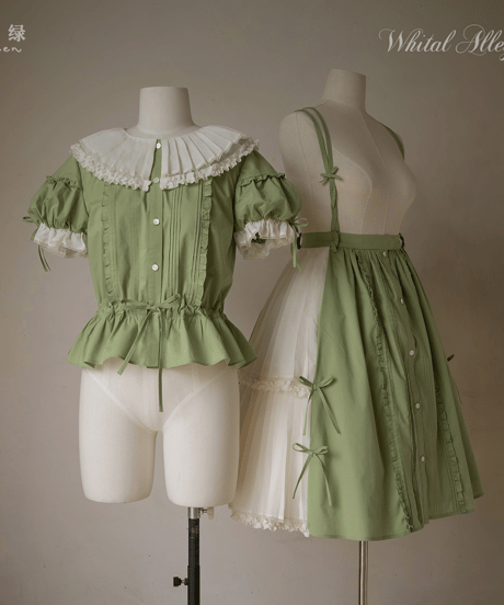 WhitalAlley / Whisper of Pleats コットン ツイストサスペンダースカート＋ブラウス [LO548]